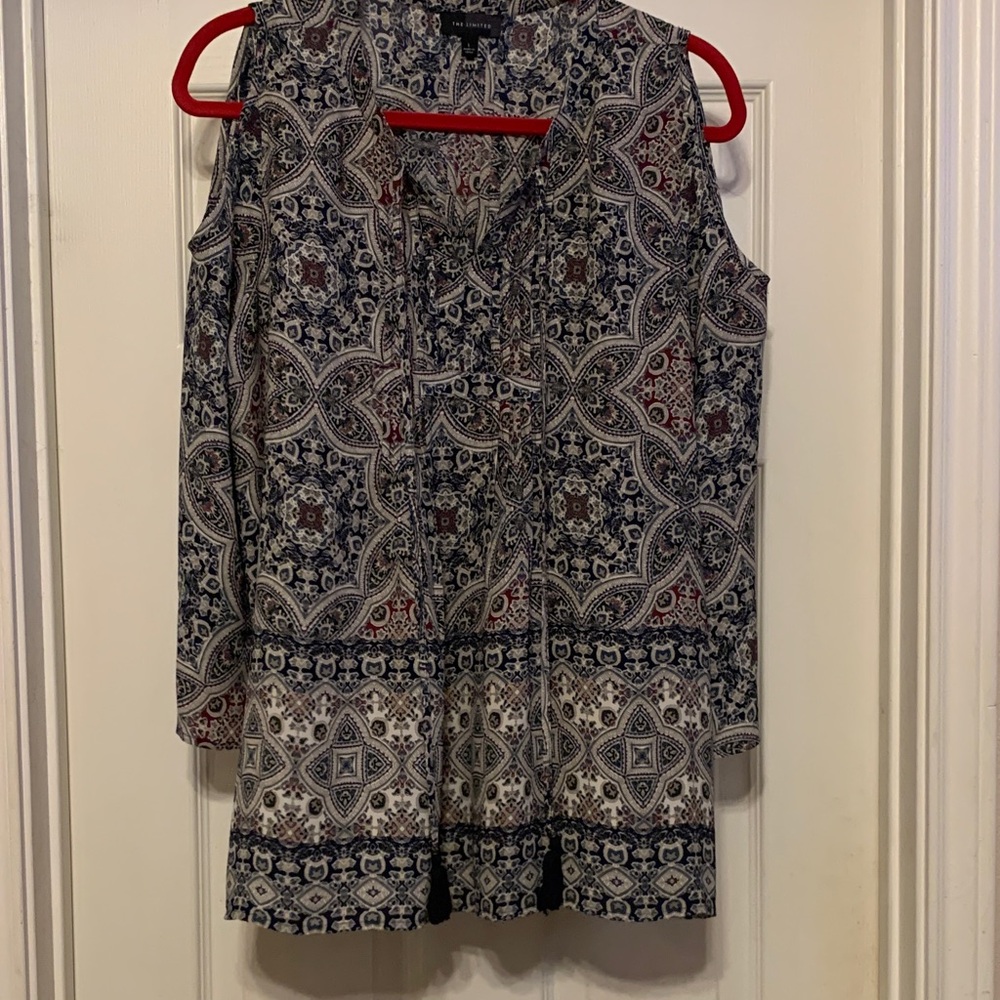 The Limited Paisley Sleeveless Blouse - Navy and White